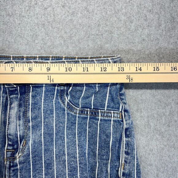Cello Flare Jeans Women’s 4 Blue White Pinstripe Open Hem - Picture 12 of 14